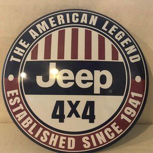 Round Red/White/Blue Tin Jeep 4X4 Tin Sign